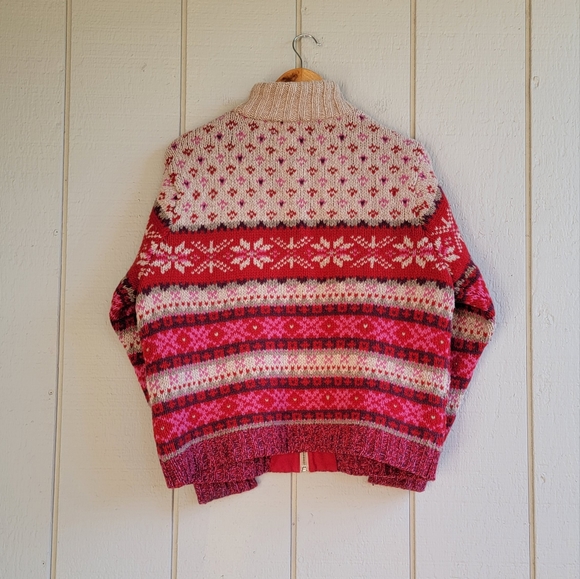 Eddie Bauer Fair Isle Lambswool Zip Up Sweater - Picture 2 of 5